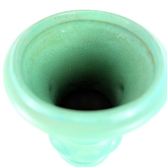Antique Pottery Art Trophy Vase Small Aqua/Turquoise Handled 5.5x4x5 Inches - Picture 8 of 15